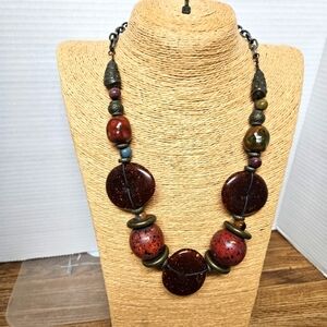Yousi "You And I" Tribal-like Speckled Wood Beads and Stone Necklace